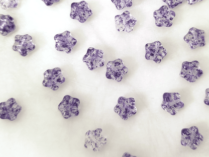 Star beads 8mm - colorless & dark purple speckles