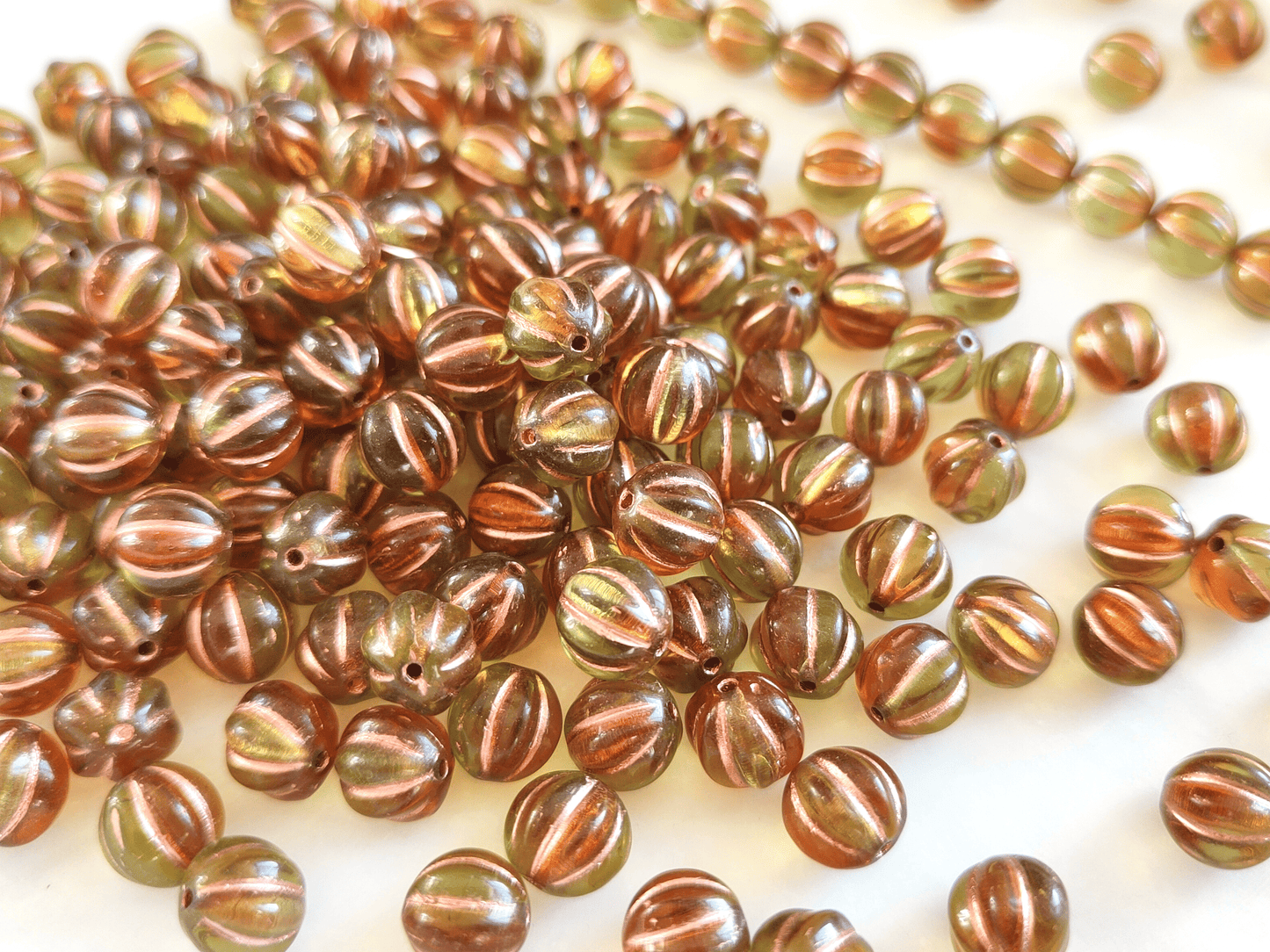 Melonen 8mm - Grün, Bernstein & Kupfer