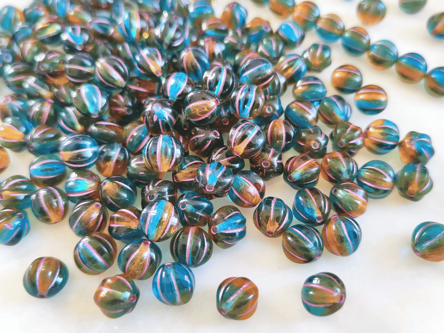 Melon beads 8mm - blue, orange & pink