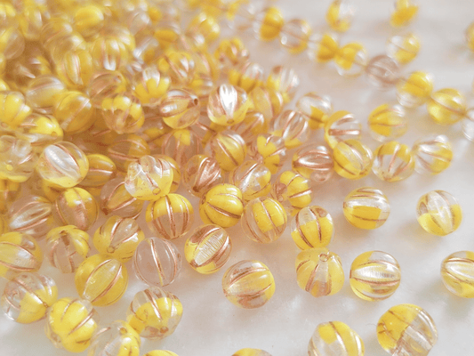 Melon beads 8mm - colorless, yellow & copper