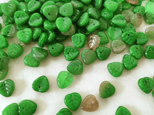Linden leaf beads 9mm - forest green & brown