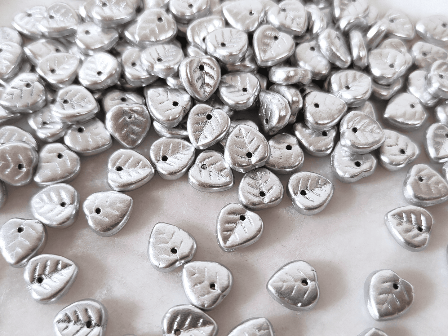 Linden leaf beads 9mm - matt silver