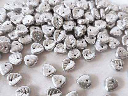 Linden leaf beads 9mm - matt silver