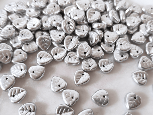 Linden leaf beads 9mm - matt silver