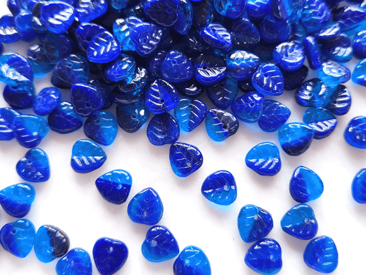 Linden leaf beads 9mm - Caribbean blue & dark blue