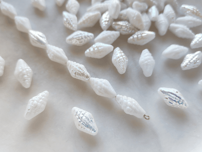 Miter shell beads 16x8mm - white iris