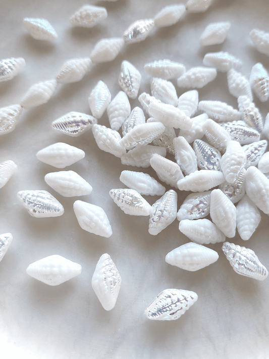 Miter shell beads 16x8mm - white iris