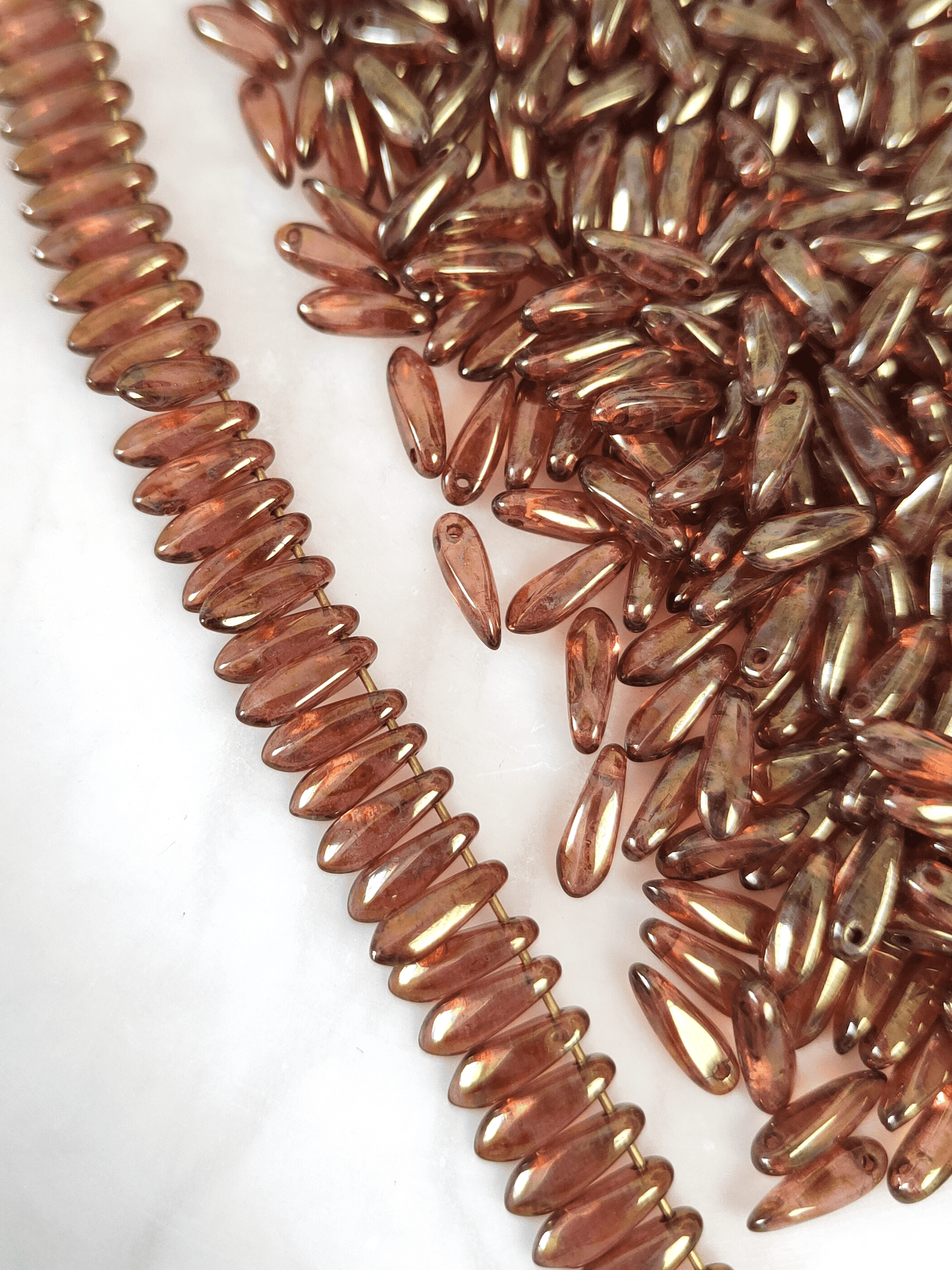 Dagger beads 3x11mm - purple & brown Picasso