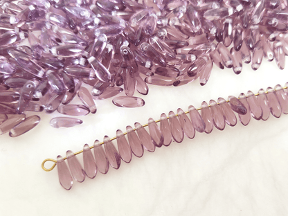 Dagger beads 3x11mm - muted purple