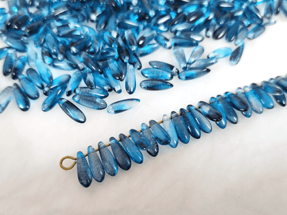 Dagger beads 3x11mm - ombre Caribbean blue & ink blue