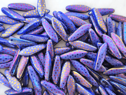 Dagger beads 5x16mm - purple & scales motif
