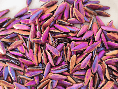 Dagger beads 5x16mm - yellow & purple etched