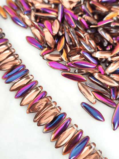 Dagger beads 5x16mm - copper & metallic purple