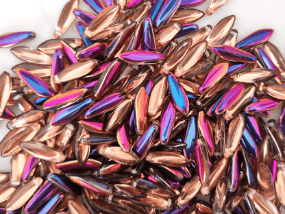 Dagger beads 5x16mm - copper & metallic purple