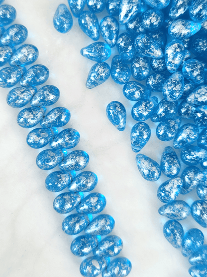 Tropfen 6x9mm - Blau & Silber gefleckt