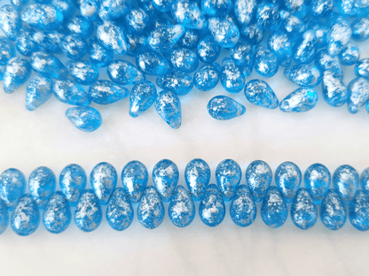 Tropfen 6x9mm - Blau & Silber gefleckt