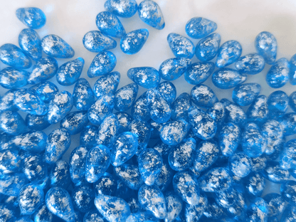 Tropfen 6x9mm - Blau & Silber gefleckt