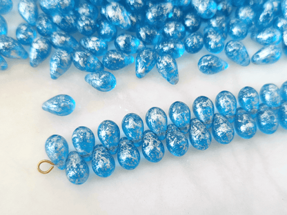 Tropfen 6x9mm - Blau & Silber gefleckt