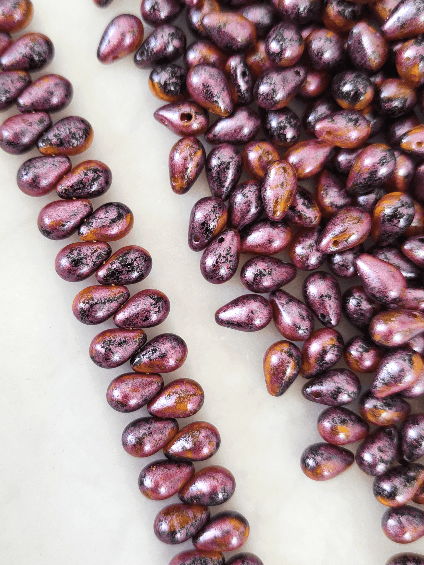 Drop beads 6x9mm - black, yellow & pink