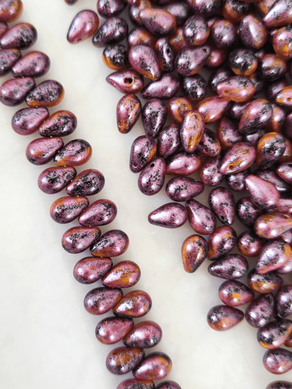 Drop beads 6x9mm - black, yellow & pink