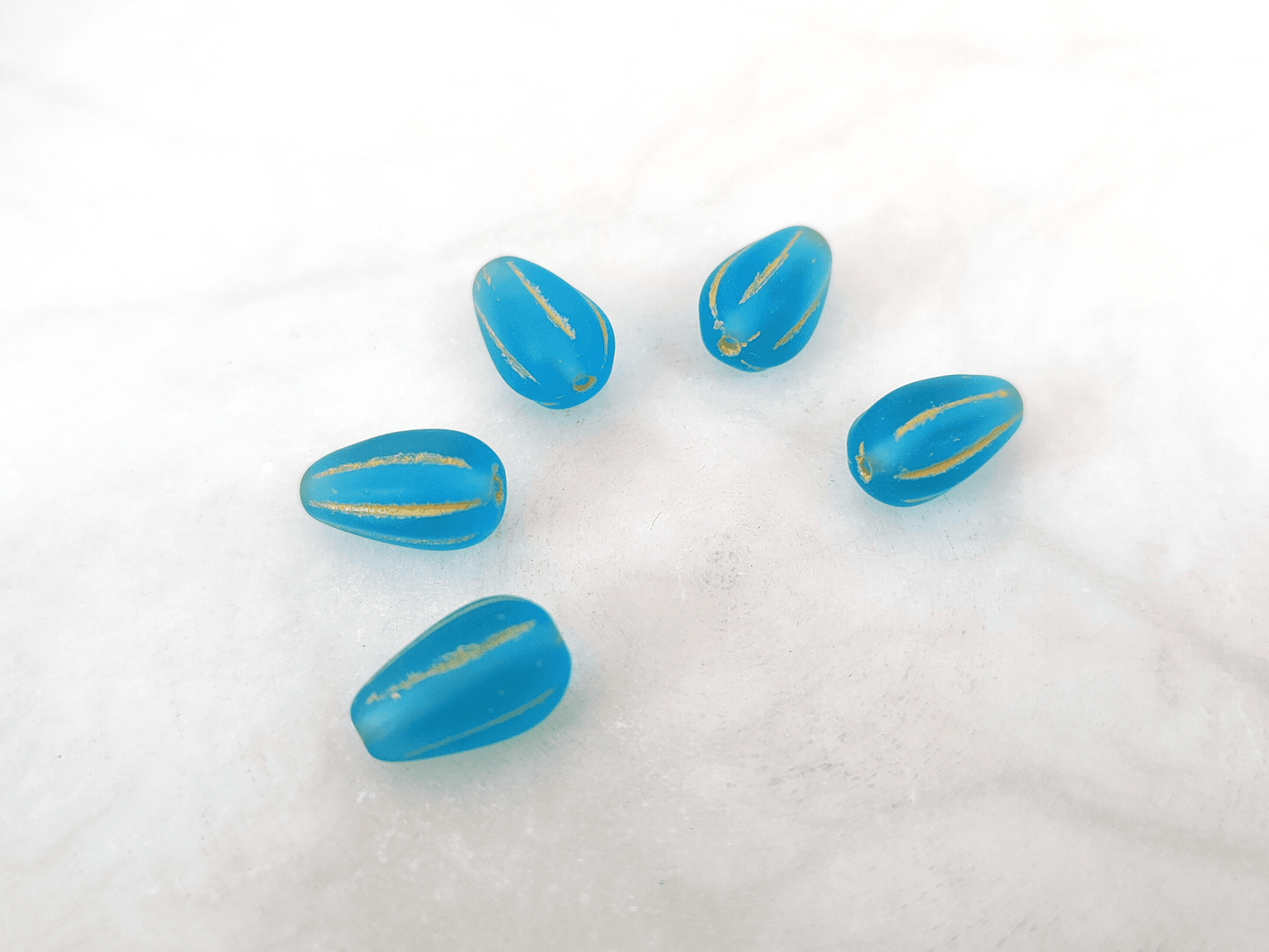 Melon drop beads 13x8mm - matt turquoise & yellow