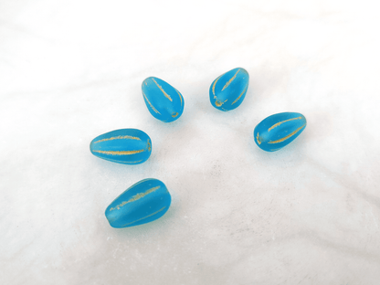 Melon drop beads 13x8mm - matt turquoise & yellow