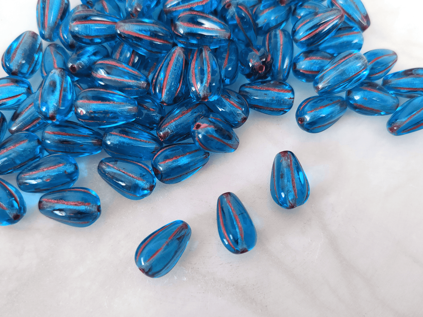 Melon drop beads 13x8mm - turquoise & pink