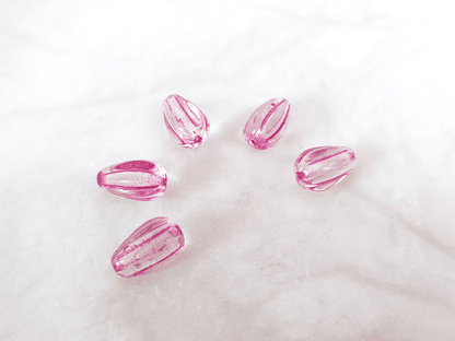 Melon drop beads 13x8mm - colorless & pink