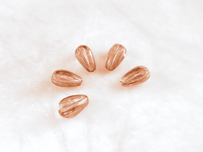 Melon drop beads 13x8mm - light brown & gold