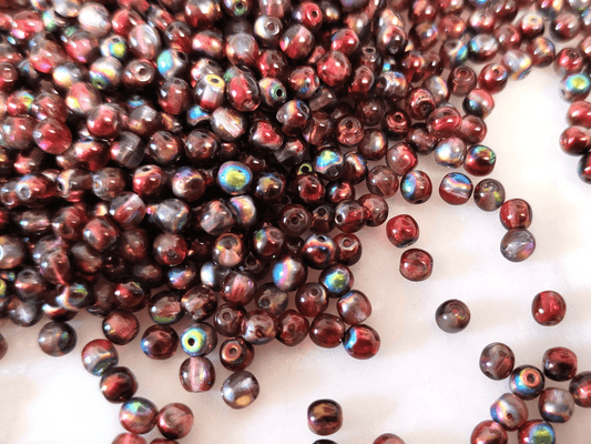 4mm runde Perlen - Farblos & metallisch Rot