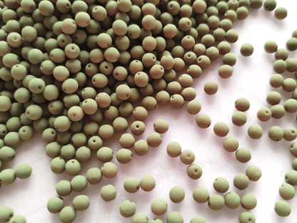 4mm round beads - frosted olive green
