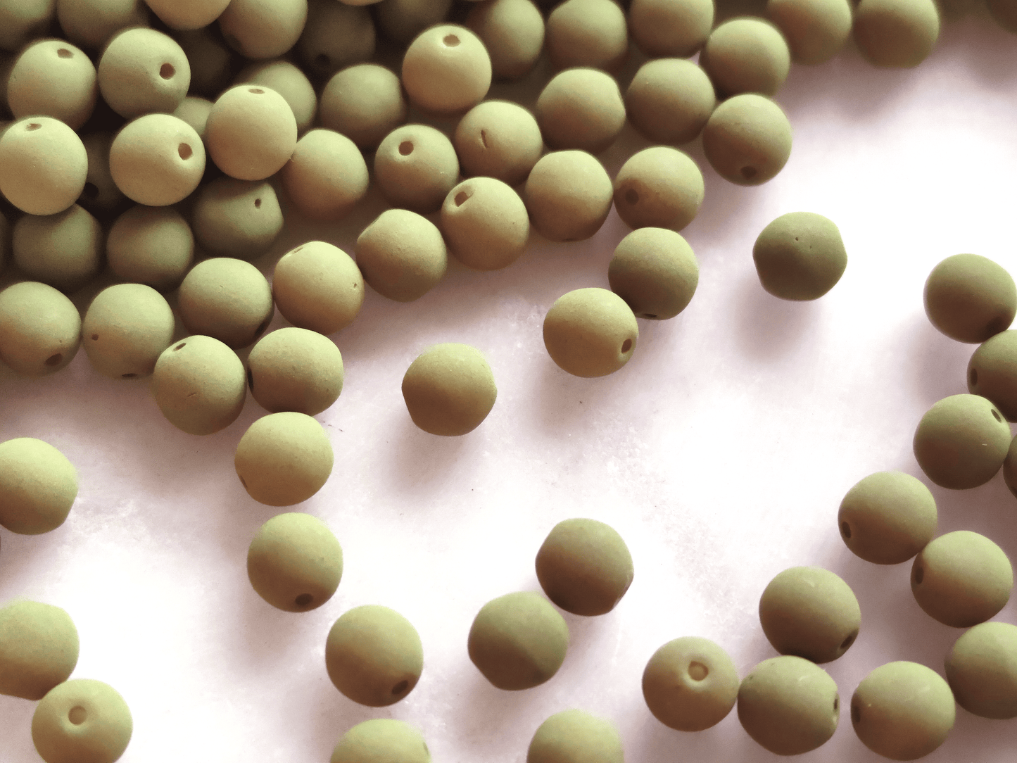 4mm round beads - frosted olive green
