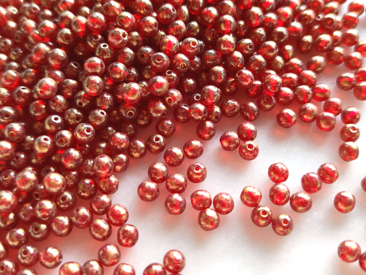 4mm round beads - red & gold